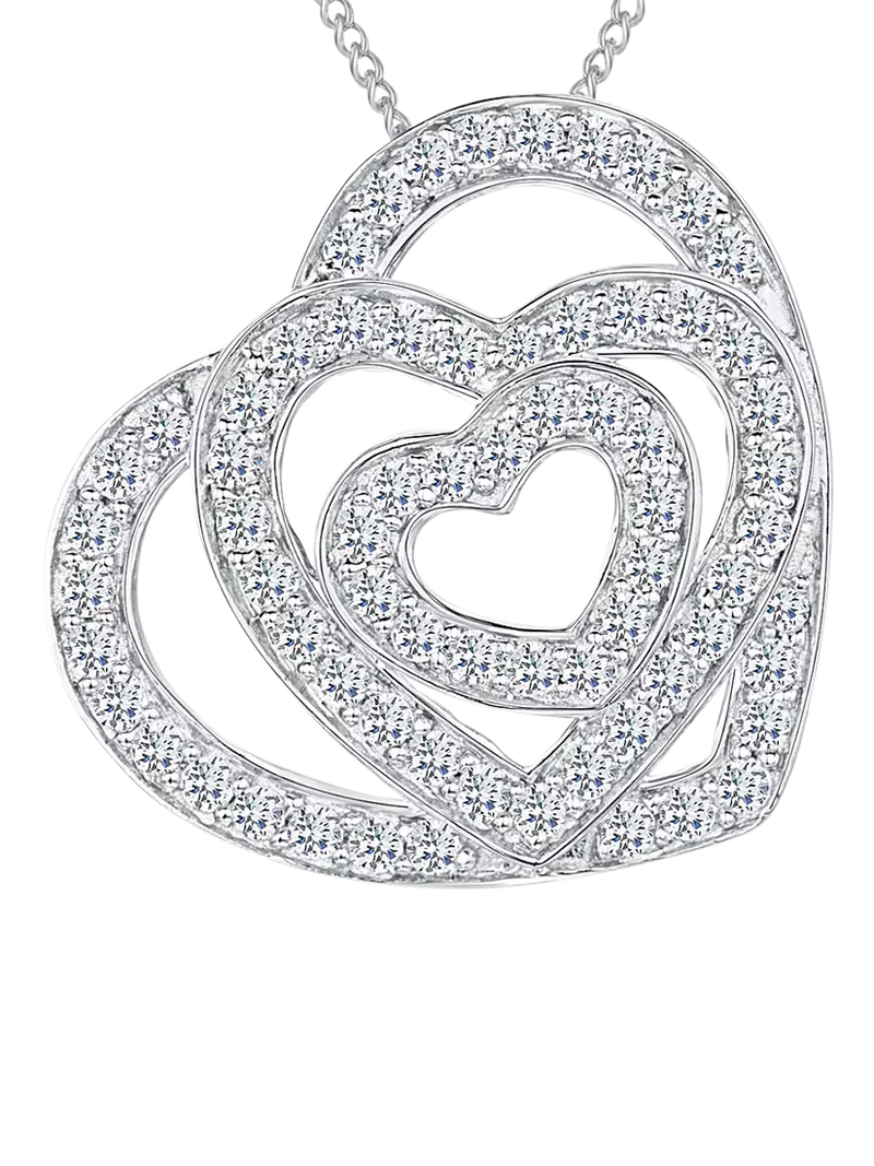 Jools by Jenny Brown triple heart cubic zirconia pendant necklace in silver, imported from the UK