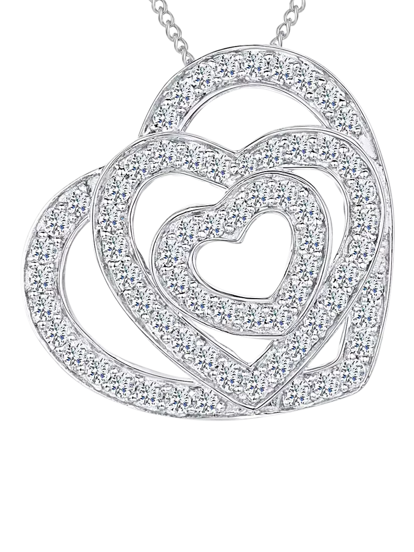 Jools by Jenny Brown triple heart cubic zirconia pendant necklace in silver, imported from the UK