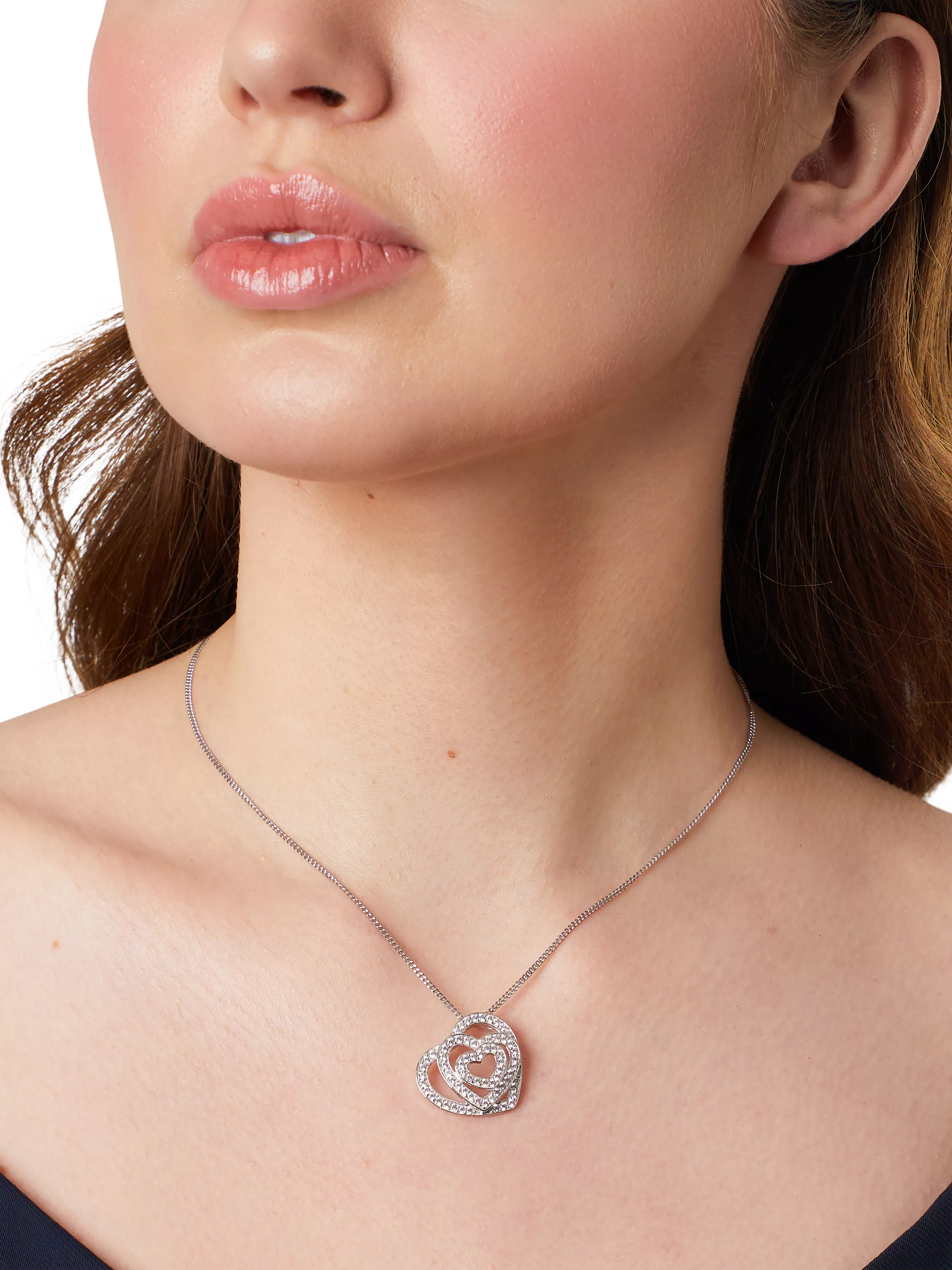 Jools by Jenny Brown triple heart cubic zirconia pendant necklace in silver, imported from the UK