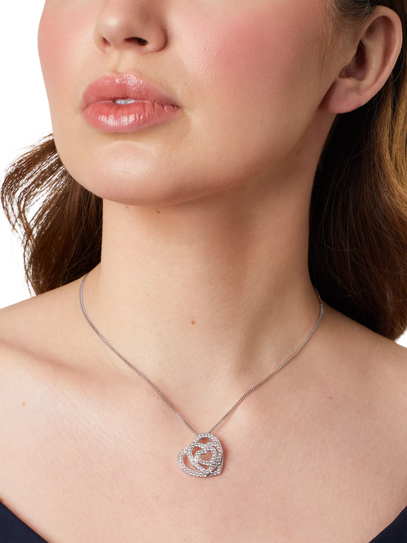 Jools by Jenny Brown triple heart cubic zirconia pendant necklace in silver, imported from the UK