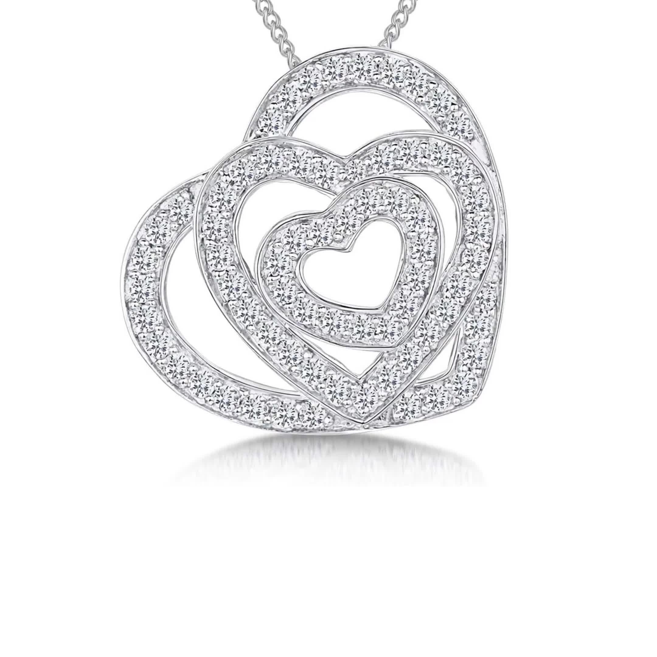Jools by Jenny Brown triple heart cubic zirconia pendant necklace in silver, imported from the UK
