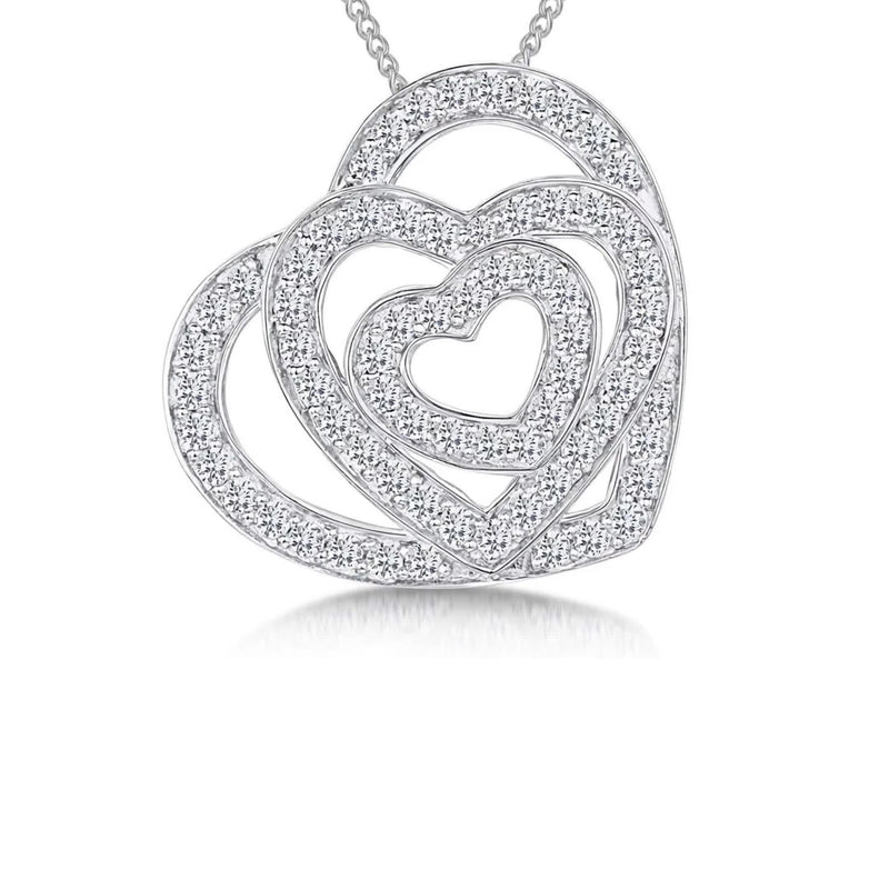 Jools by Jenny Brown triple heart cubic zirconia pendant necklace in silver, imported from the UK