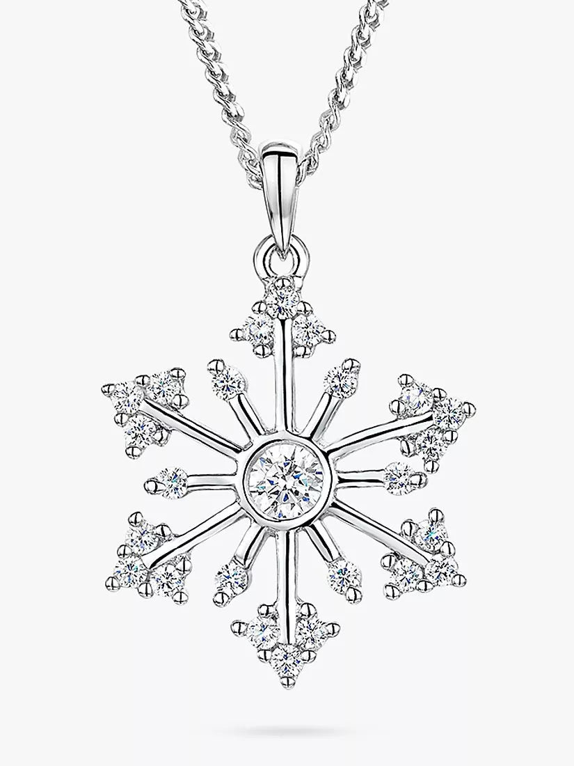 Jools by Jenny Brown rhodium plated sterling silver snowflake pendant necklace with cubic zirconia, UK version