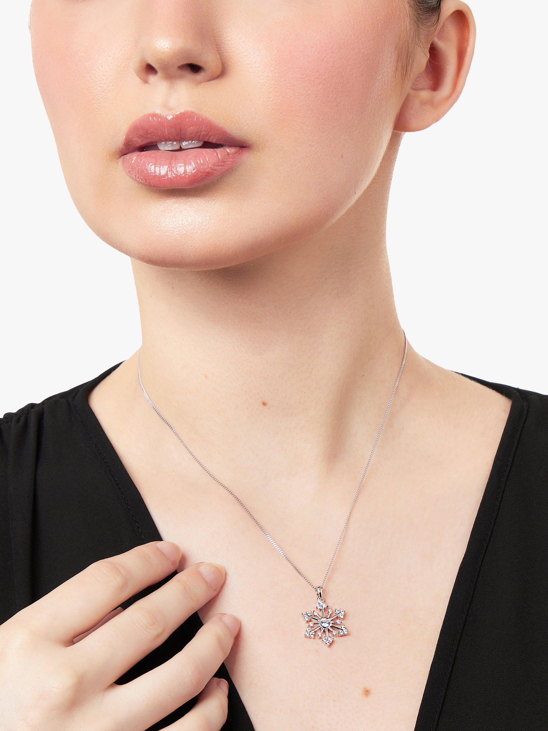 Jools by Jenny Brown rhodium plated sterling silver snowflake pendant necklace with cubic zirconia, UK version