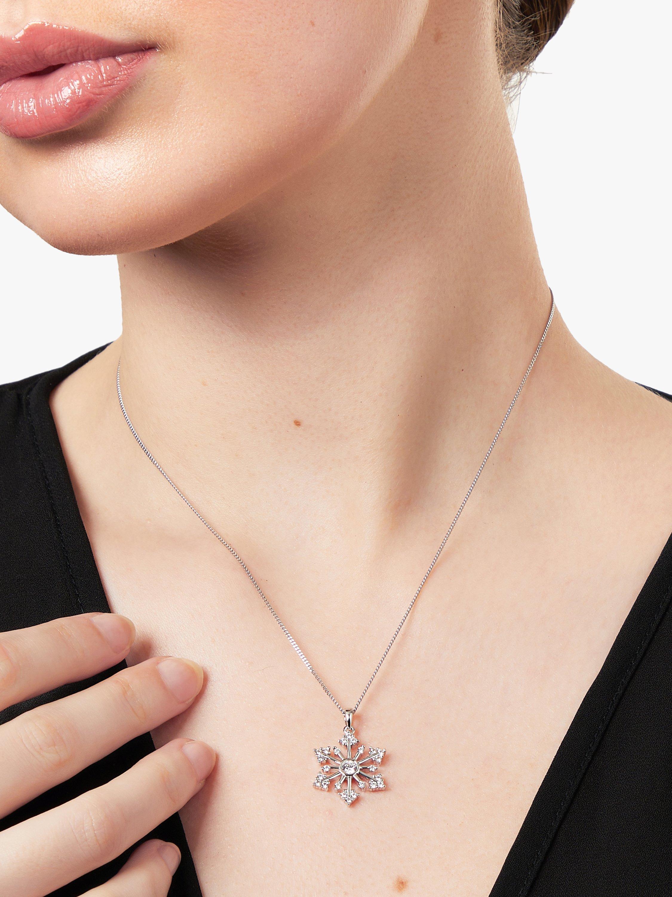 Jools by Jenny Brown rhodium plated sterling silver snowflake pendant necklace with cubic zirconia, UK version