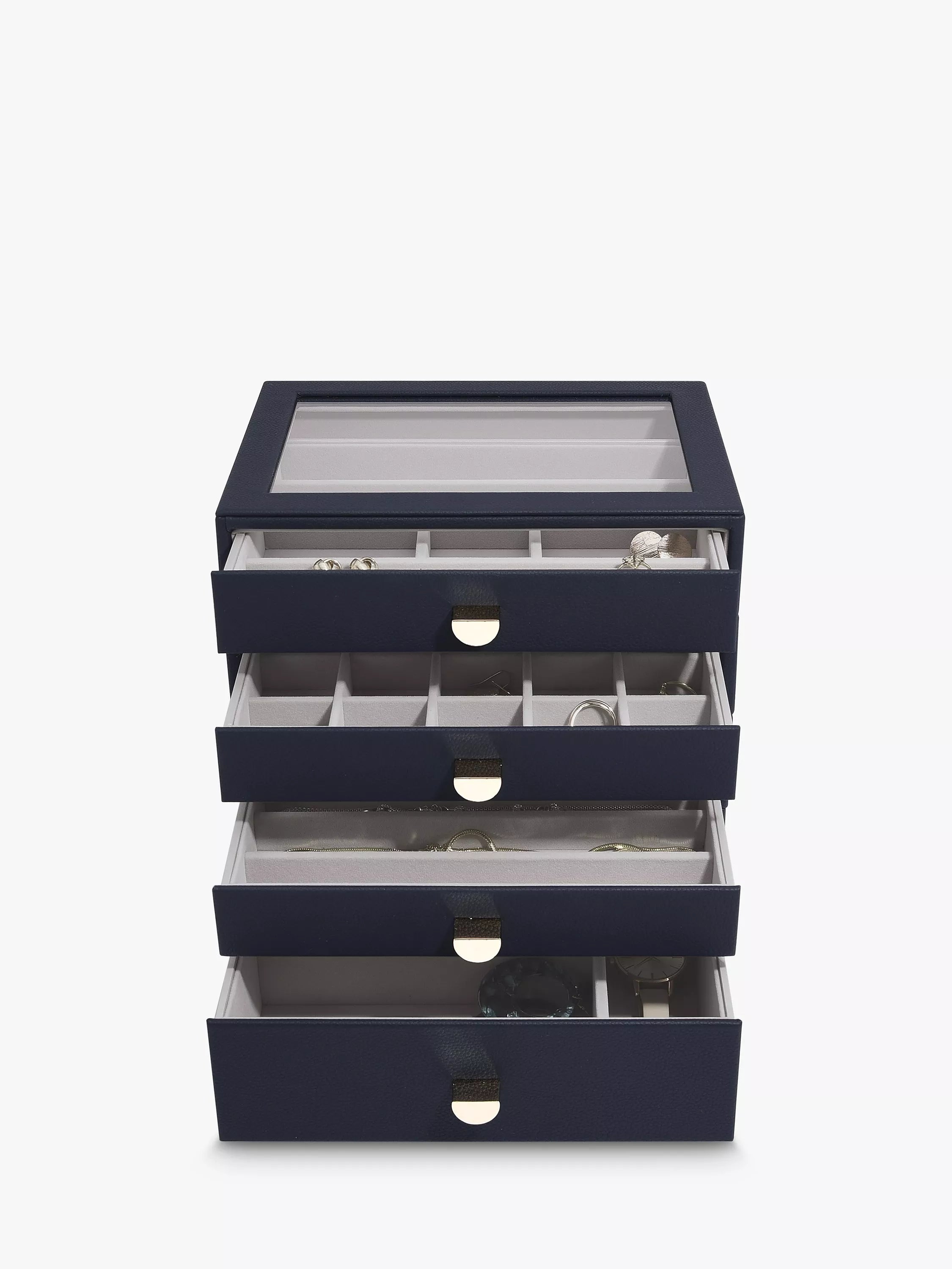 Stackers glass lid 4 drawer jewellery box - British product