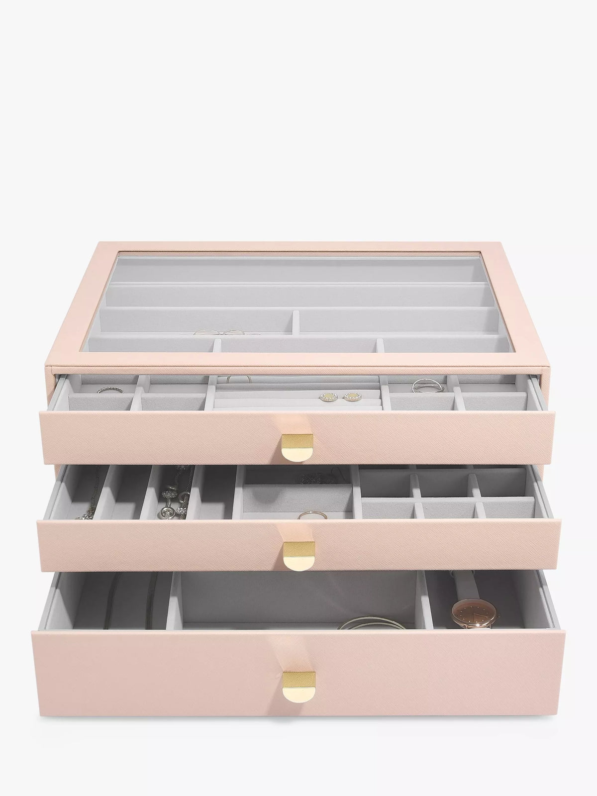 Stackers Supersize 3 drawer jewellery box with glass lid (British brand)
