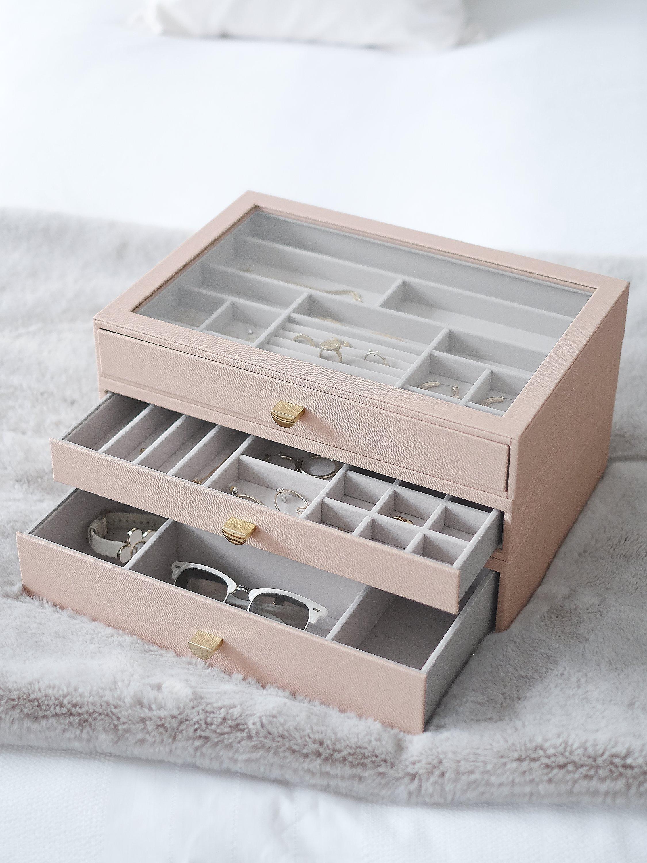 Stackers Supersize 3 drawer jewellery box with glass lid (British brand)