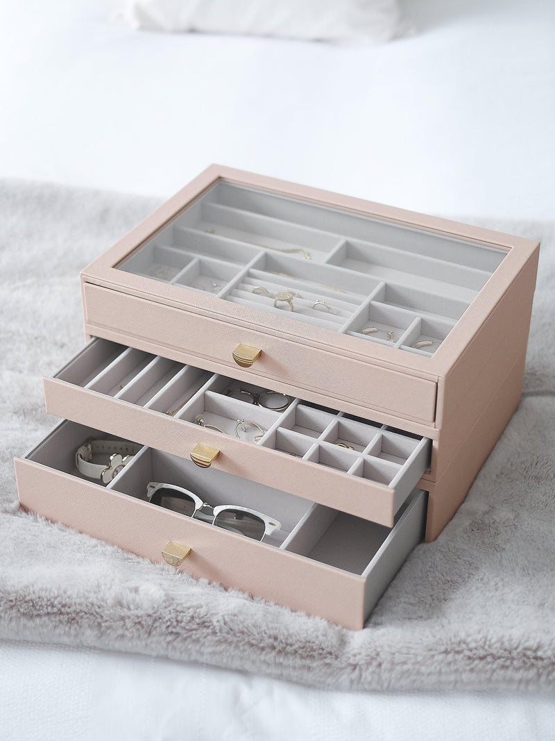 Stackers Supersize 3 drawer jewellery box with glass lid (British brand)