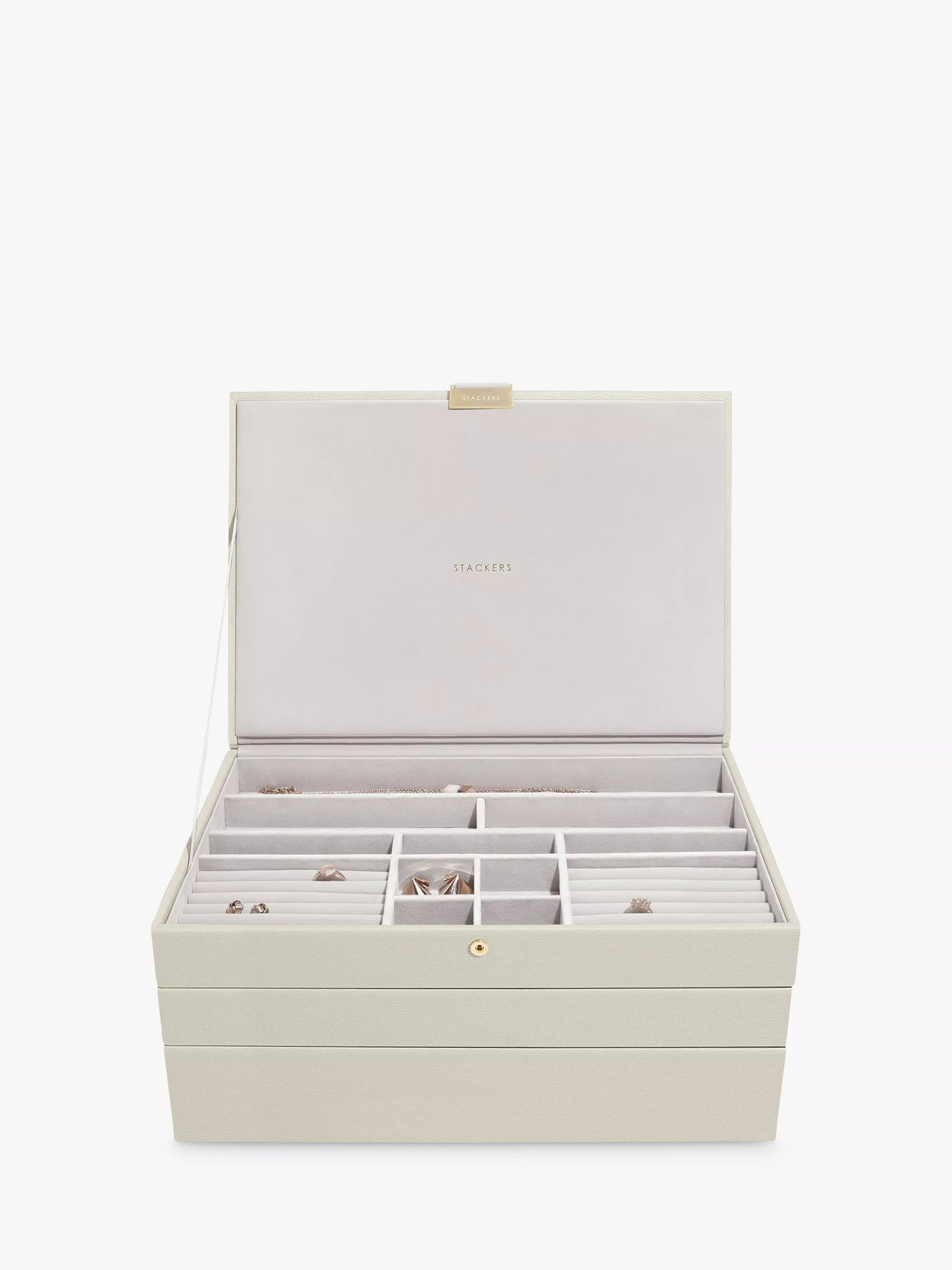 Stackers supersize 3 drawer jewellery box in oatmeal, imported from the UK