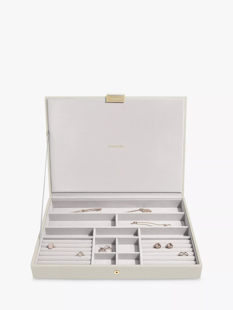 Stackers supersize 3 drawer jewellery box in oatmeal, imported from the UK