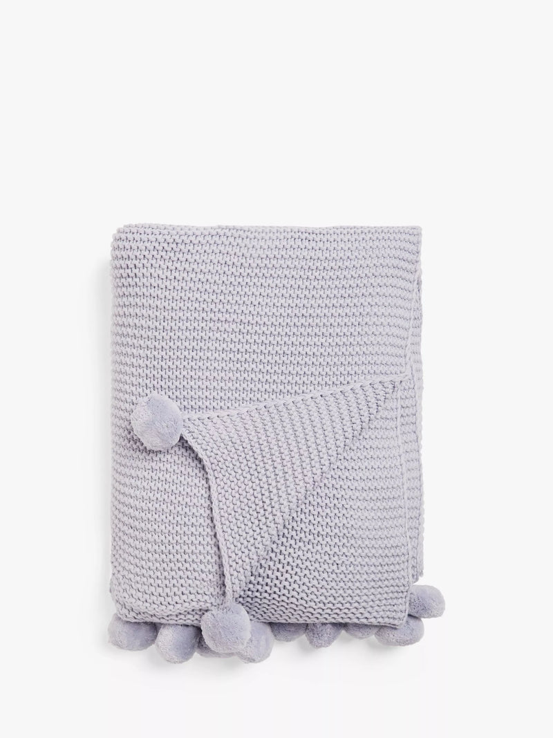 John Lewis cotton throw knitted pure cotton pom details, UK version