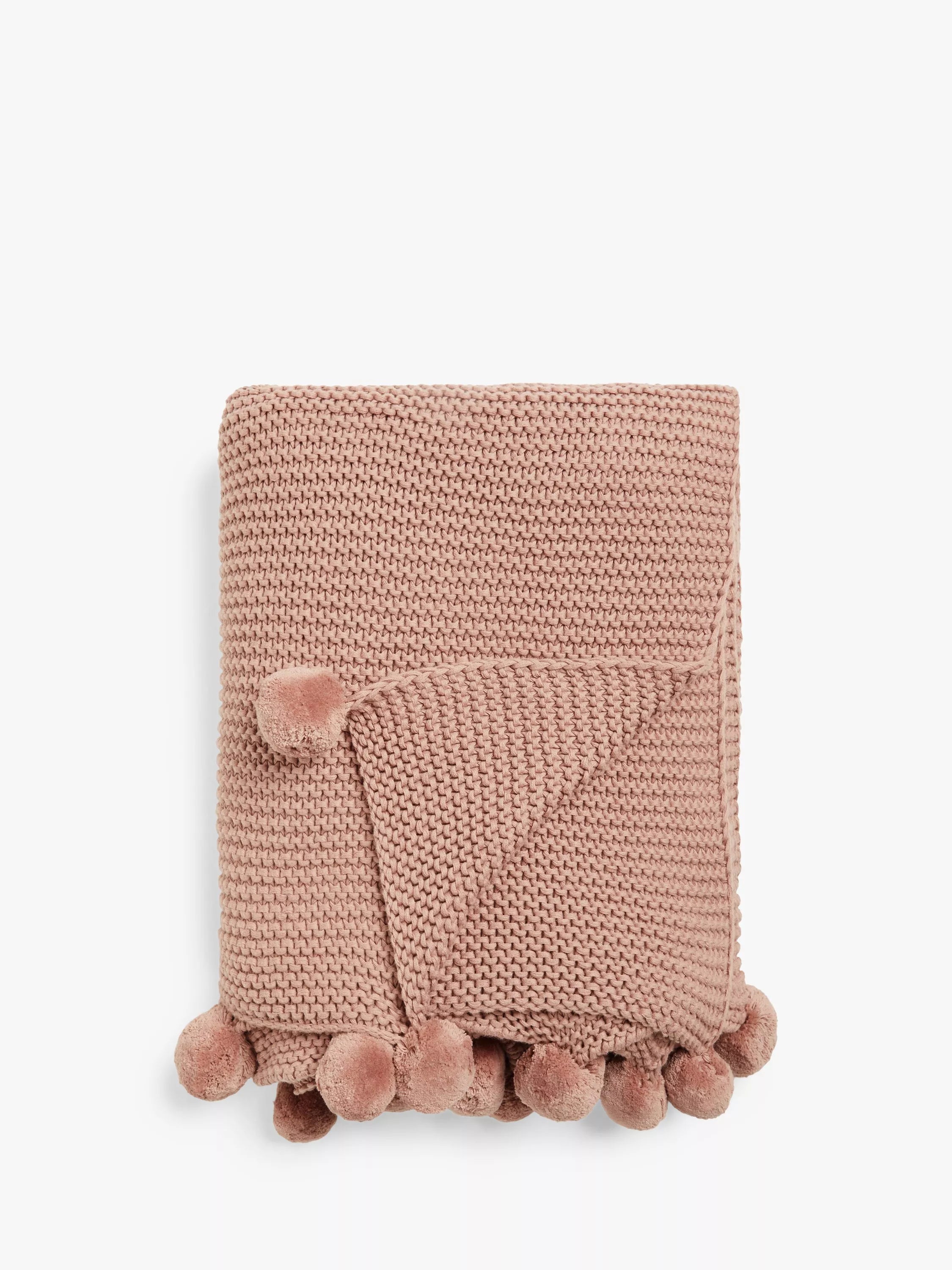 John Lewis Knitted Pom Pure Cotton Throw - Purple