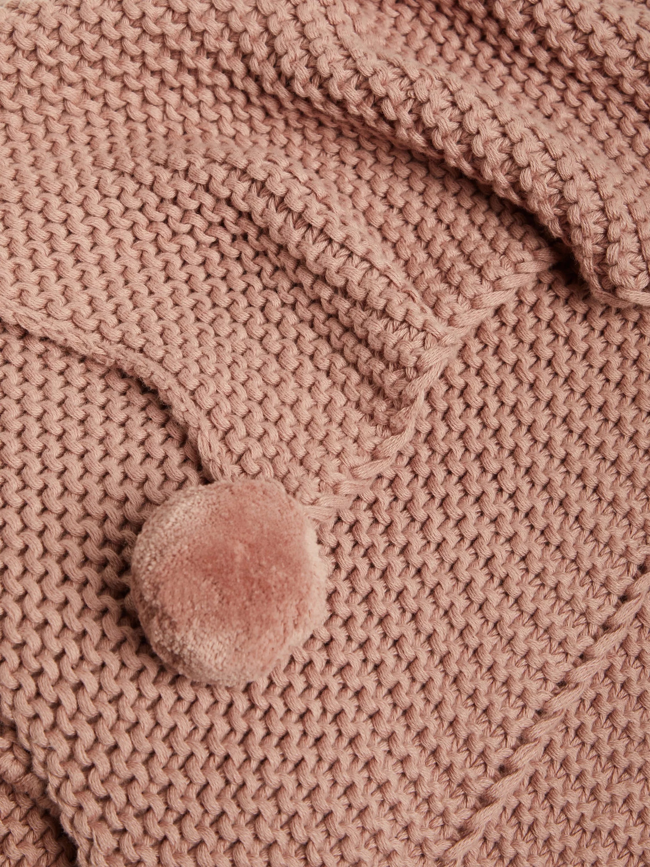 John Lewis cotton throw knitted pure cotton pom details, UK version