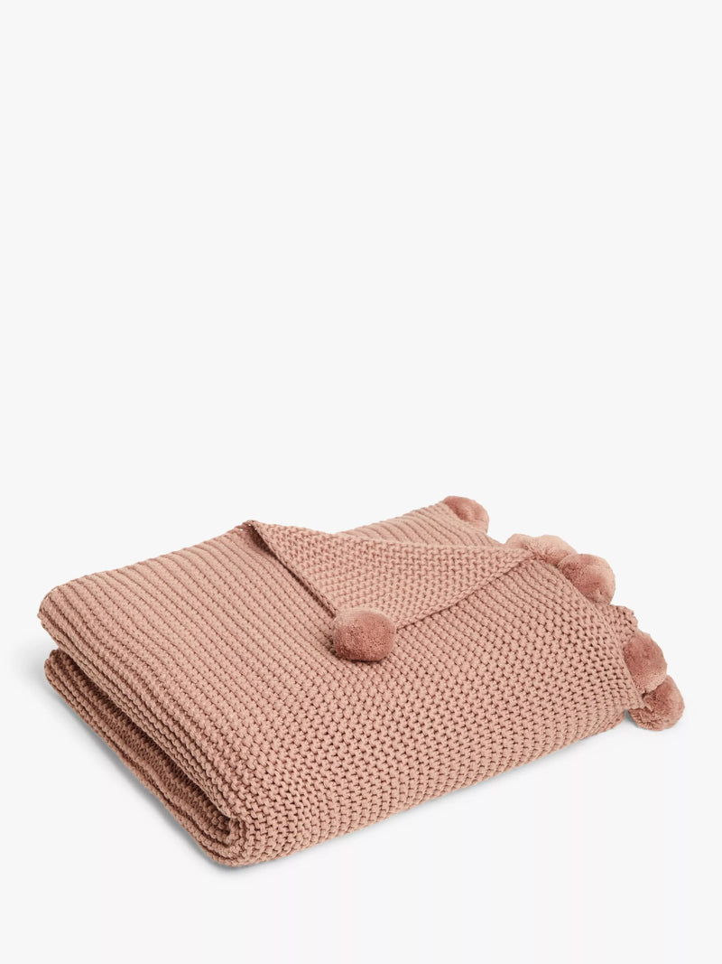 John Lewis cotton throw knitted pure cotton pom details, UK version