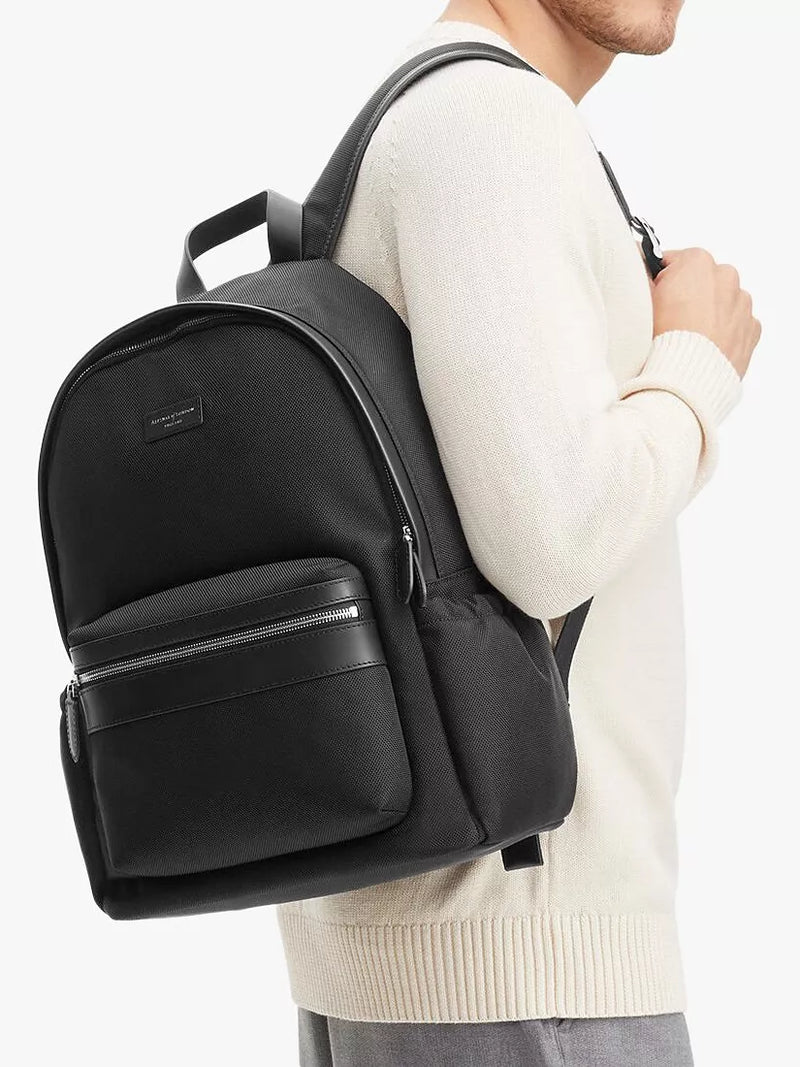 Aspinal of London men's commuter backpack with leather trim - British product