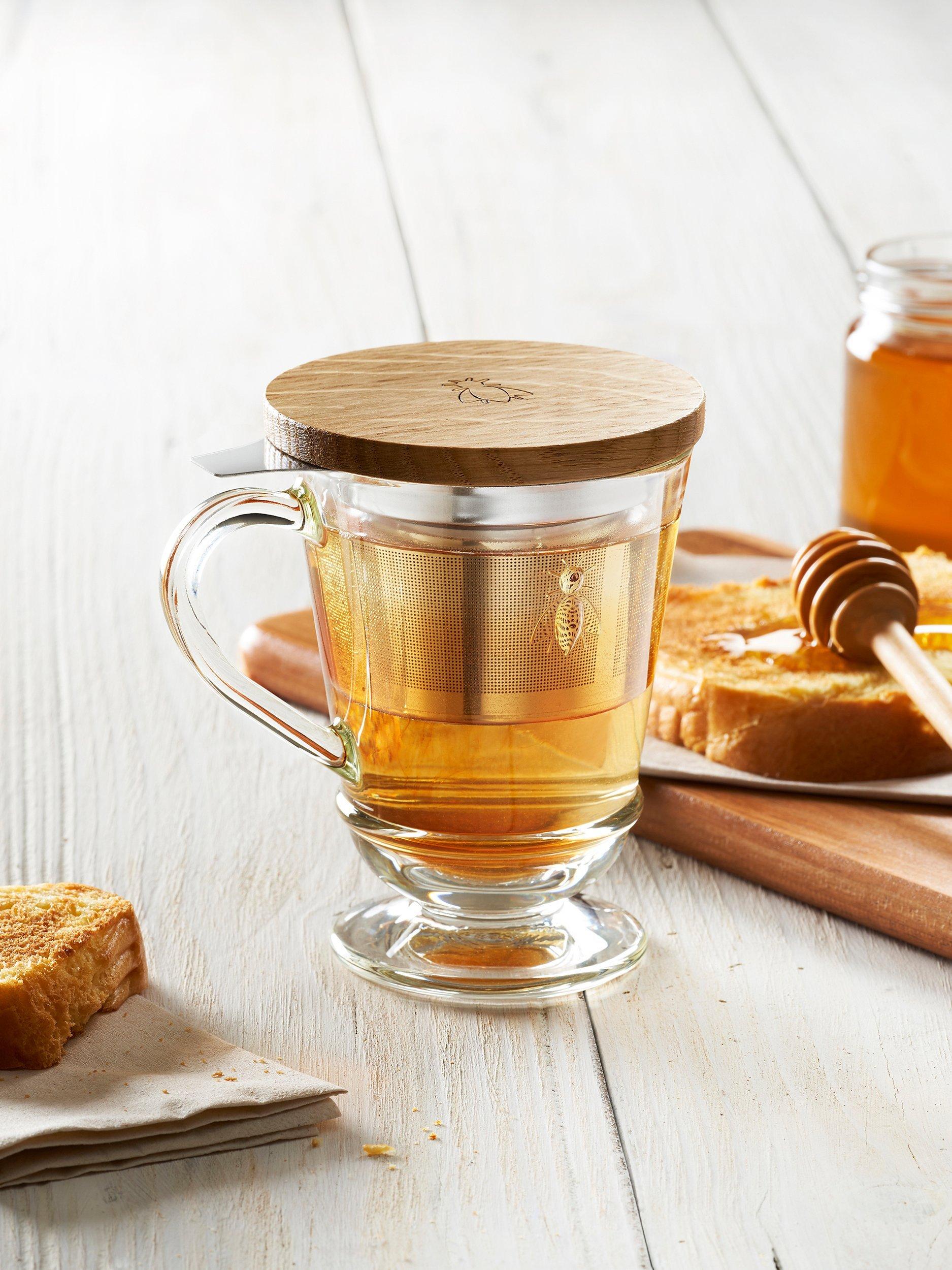 La Rochère bee motif glass tea infuser mug 275ml (British brand)