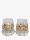 Sara Miller Birds pattern glass tumblers set of two 410ml clear and multi (British brand)