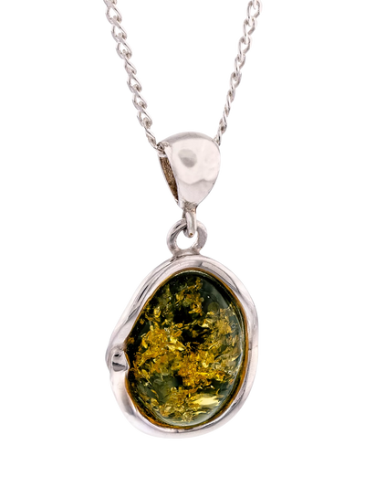 John Lewis Be-Jewelled Sterling Silver Baltic Amber Oval Cut Pendant Necklace, Green, 46cm- Buy online at McGrocer