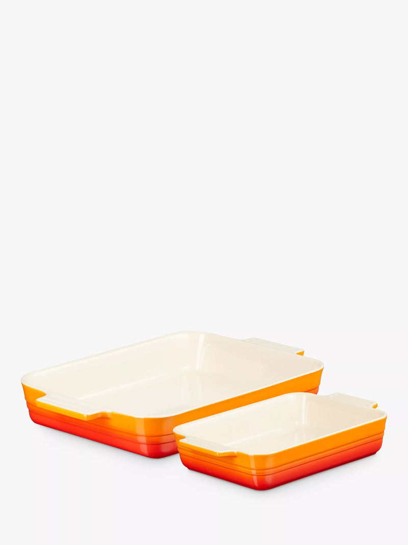Le Creuset stoneware rectangular oven dish set 26cm and 32cm, imported from the UK