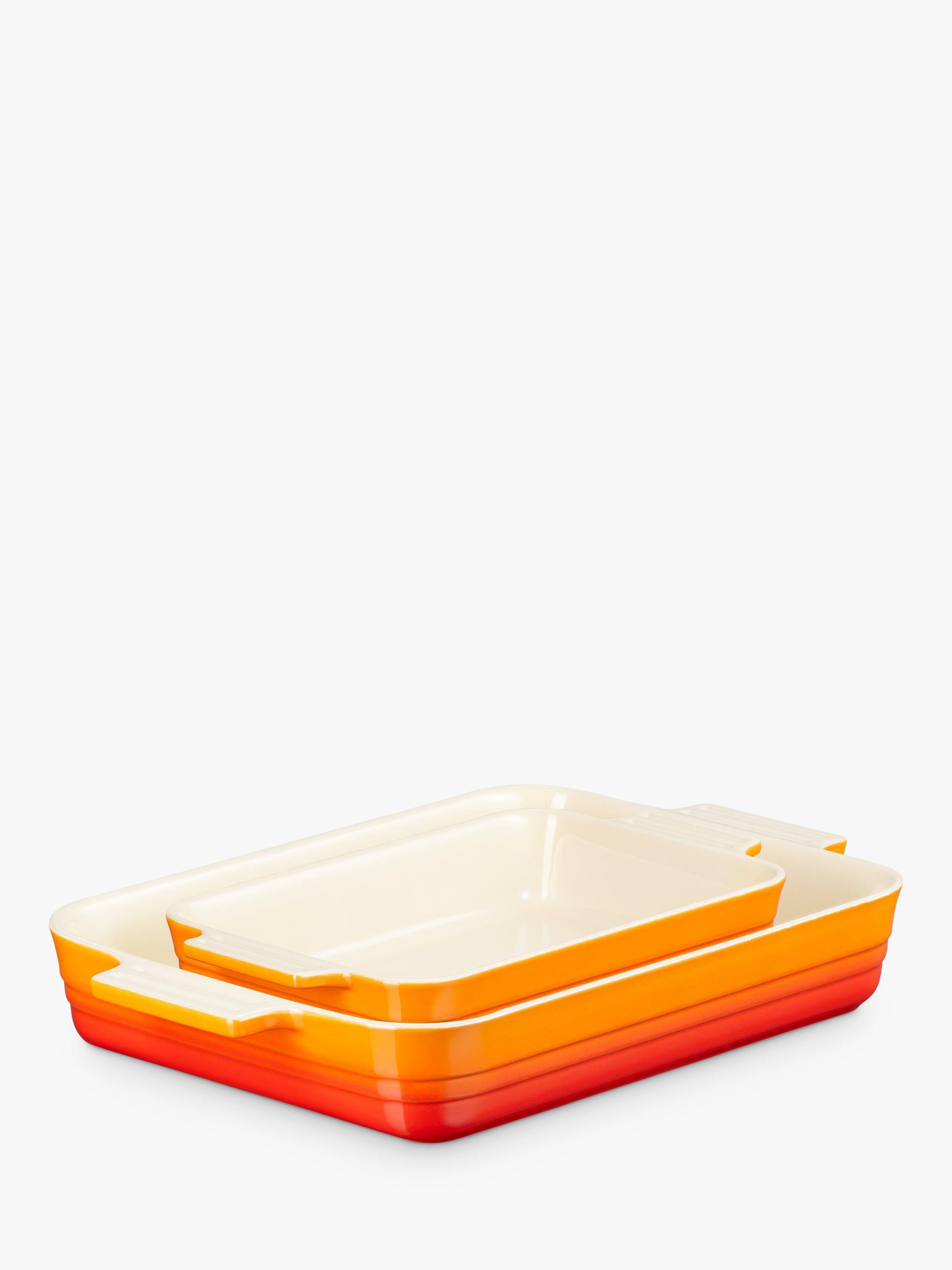Le Creuset stoneware rectangular oven dish set 26cm and 32cm, imported from the UK