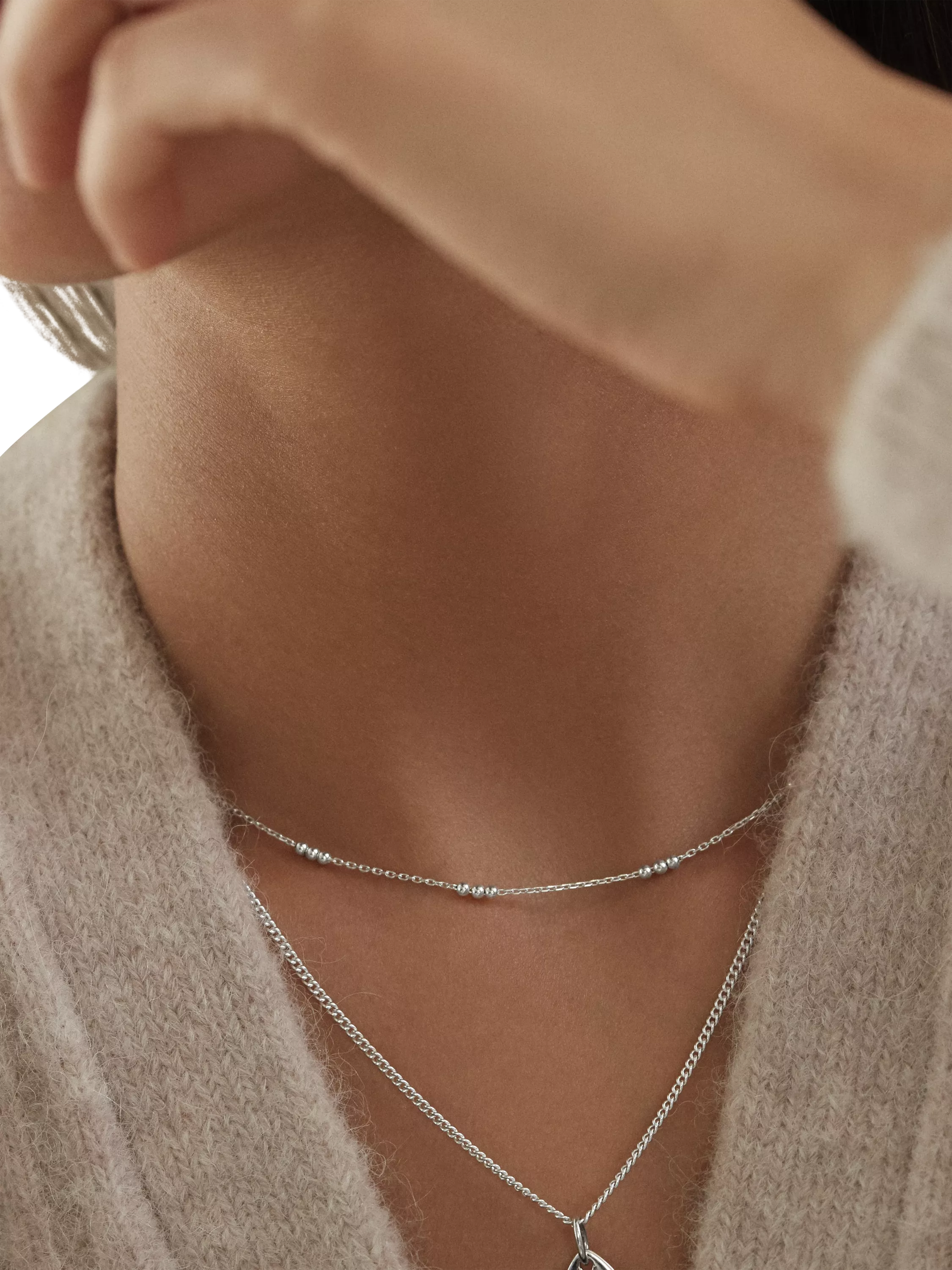 Monica Vinader triple bead choker necklace sterling silver, imported from the UK
