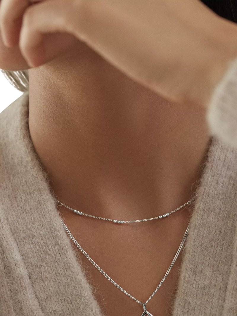 Monica Vinader triple bead choker necklace sterling silver, imported from the UK