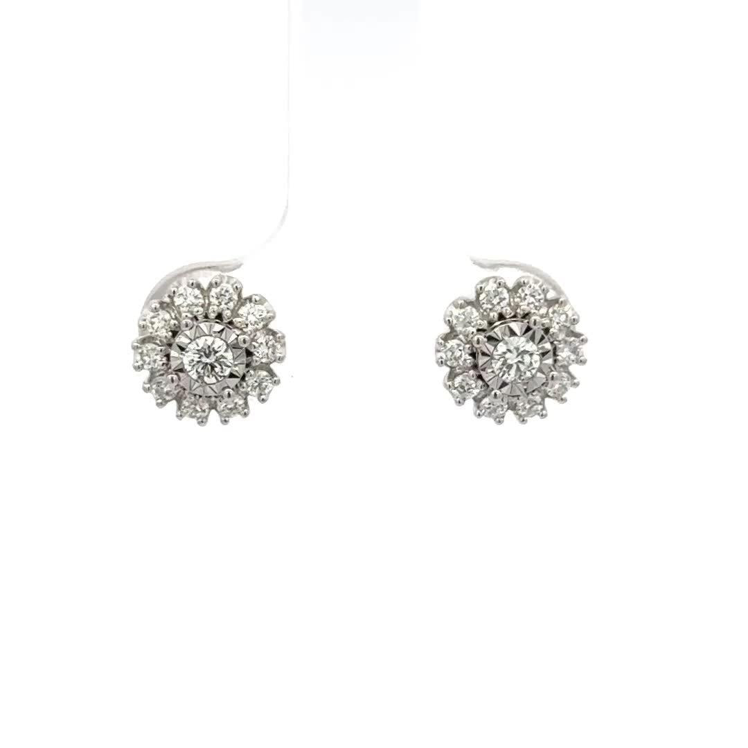 E.W Adams cluster earrings 18ct white gold (British brand)