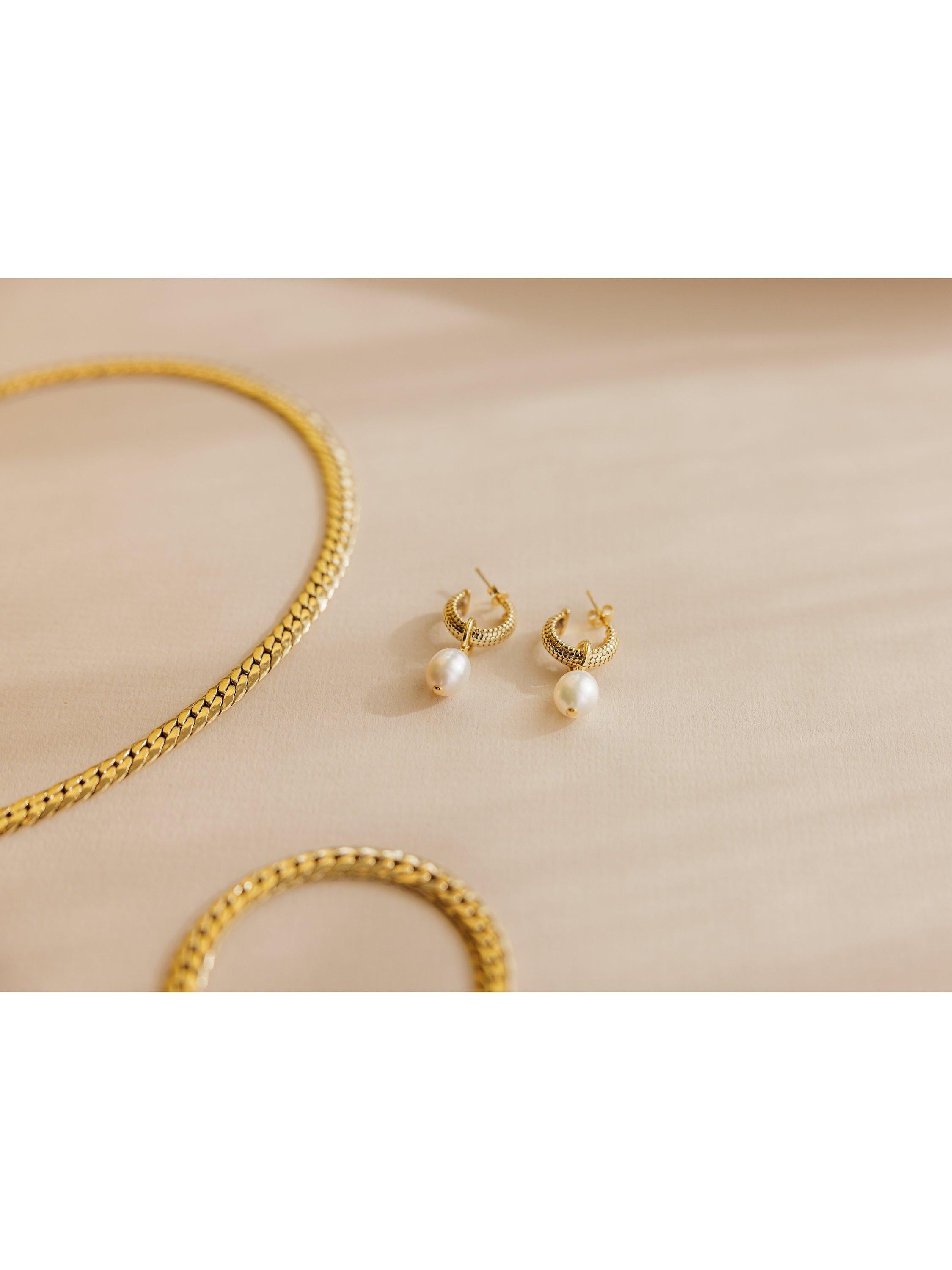 LARNAUTI freshwater pearl hoop drop earrings gold - British product