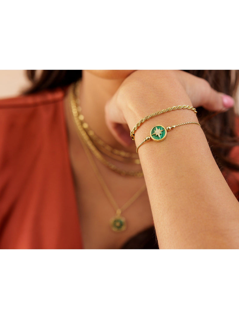 LARNAUTI North Star friendship bracelet gold malachite, imported from the UK