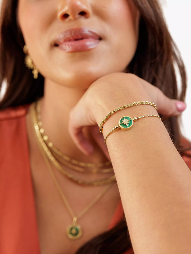 LARNAUTI North Star friendship bracelet gold malachite, imported from the UK
