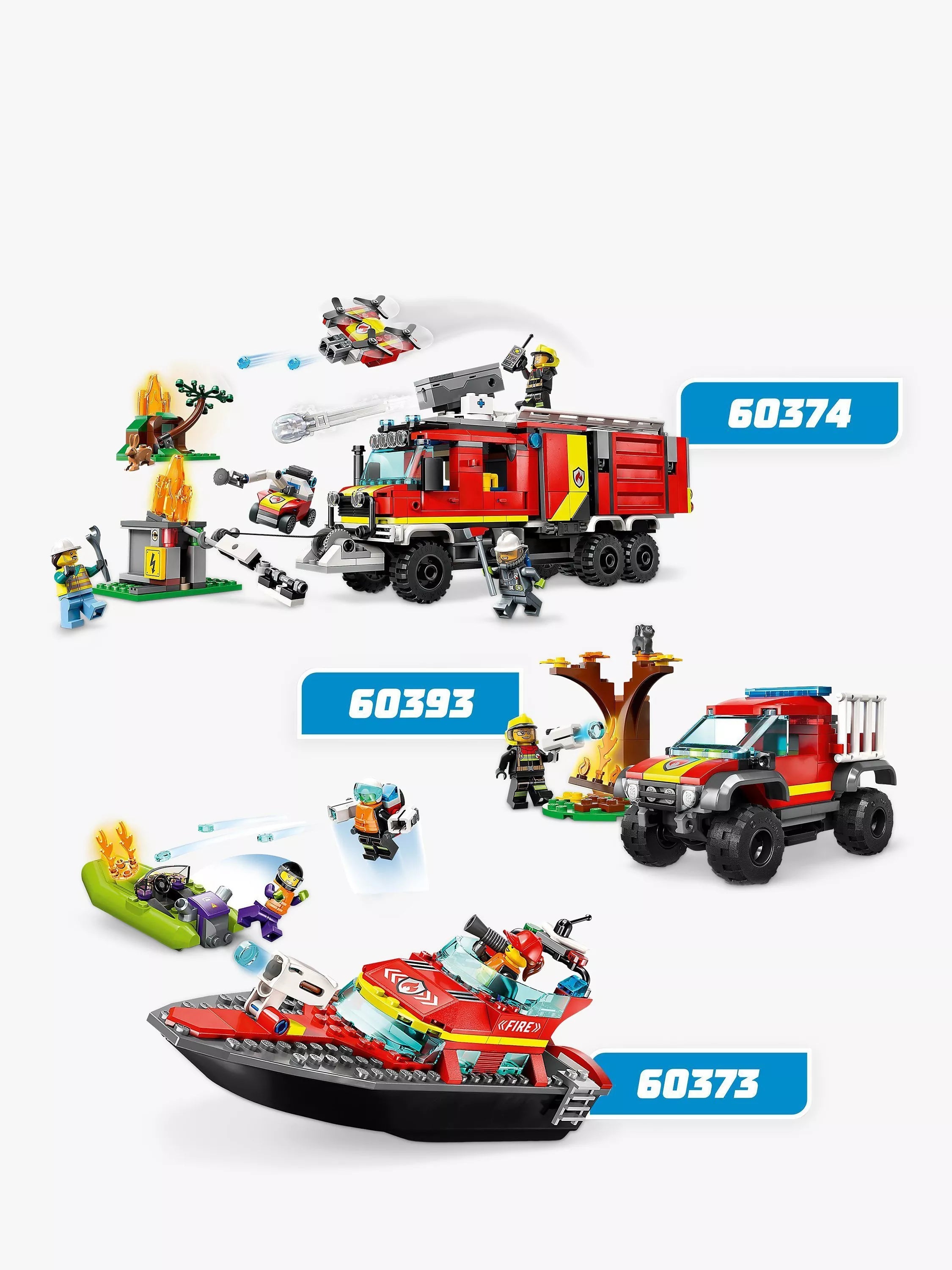 LEGO fire rescue boat toy set with minifigures, 144 pieces, UK version
