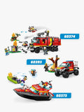 LEGO fire rescue boat toy set with minifigures, 144 pieces, UK version