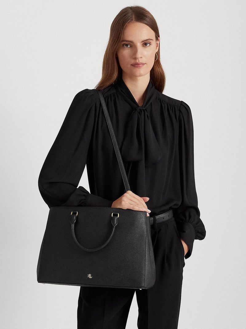 Lauren Ralph Lauren Hanna large leather satchel, crosshatch pattern - British product