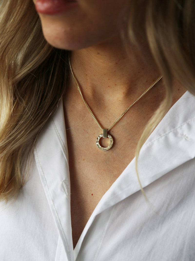 TUTTI Palm Collection Textured Circle Pendant Necklace 58cm, imported from the UK