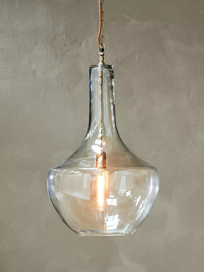 Nkuku Agataria clear recycled glass pendant light, imported from the UK