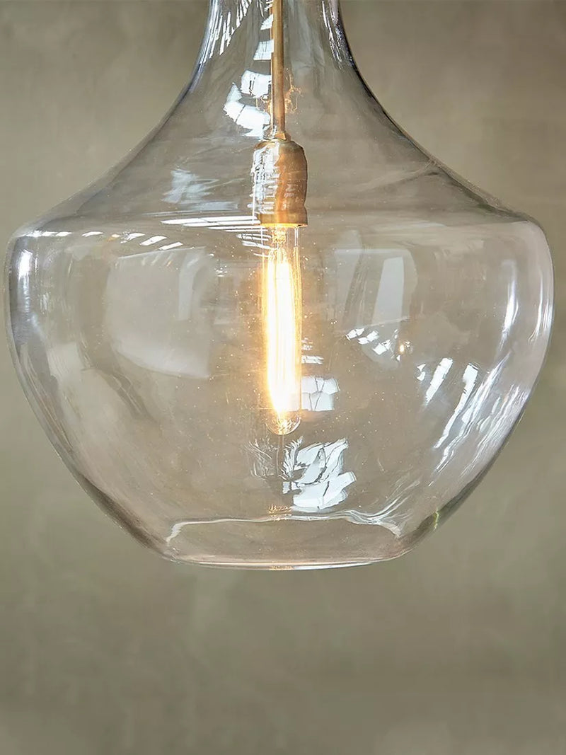 Nkuku Agataria clear recycled glass pendant light, imported from the UK
