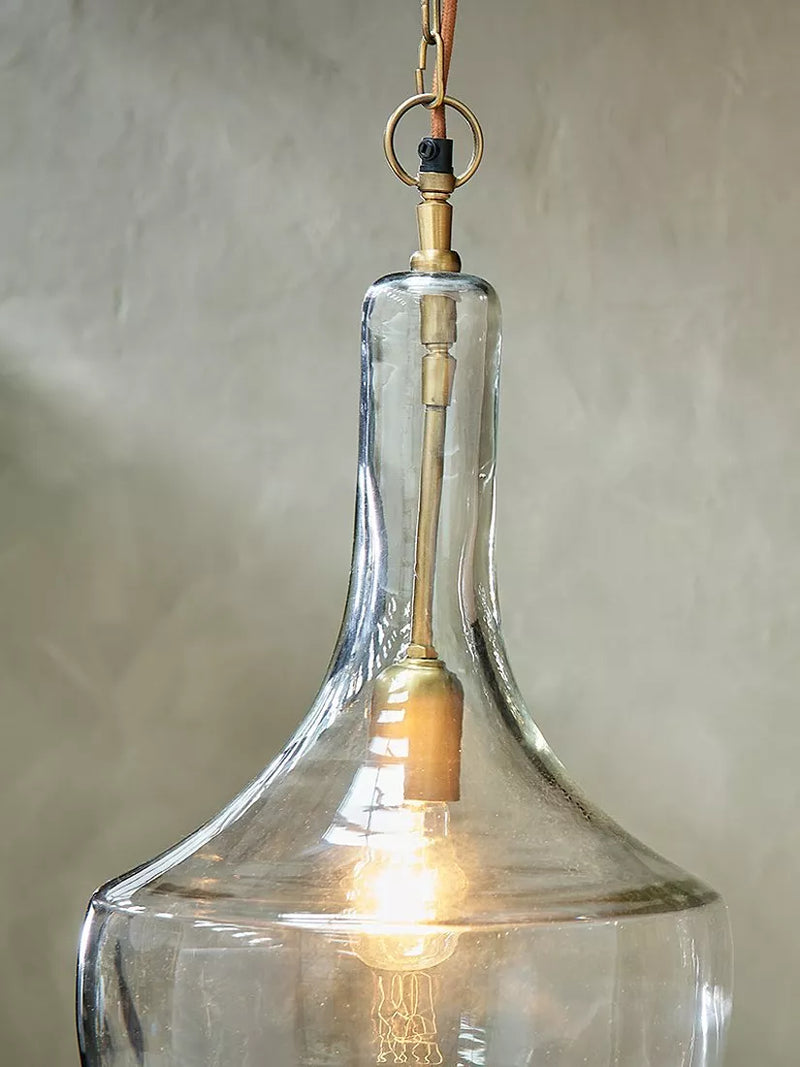 Nkuku Agataria clear recycled glass pendant light, imported from the UK
