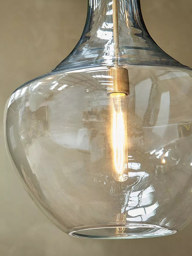 Nkuku Agataria clear recycled glass pendant light, imported from the UK