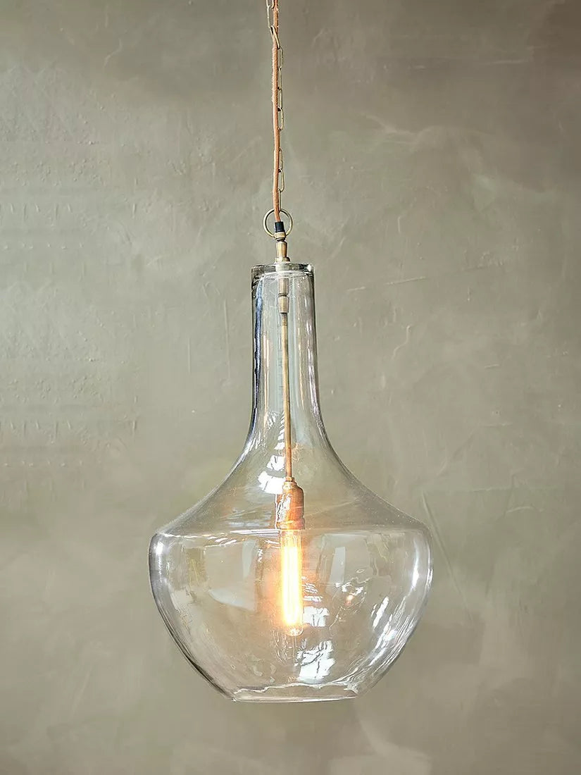 Nkuku Agataria clear recycled glass pendant light, imported from the UK