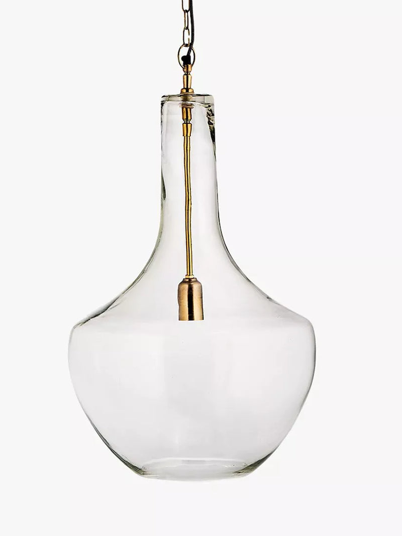 Nkuku Agataria clear recycled glass pendant light, imported from the UK