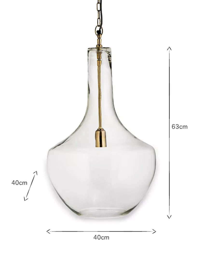 Nkuku Agataria clear recycled glass pendant light, imported from the UK
