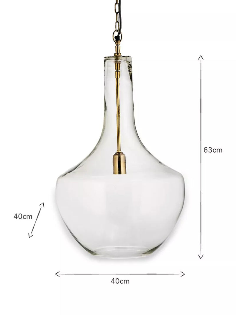 Nkuku Agataria clear recycled glass pendant light, imported from the UK