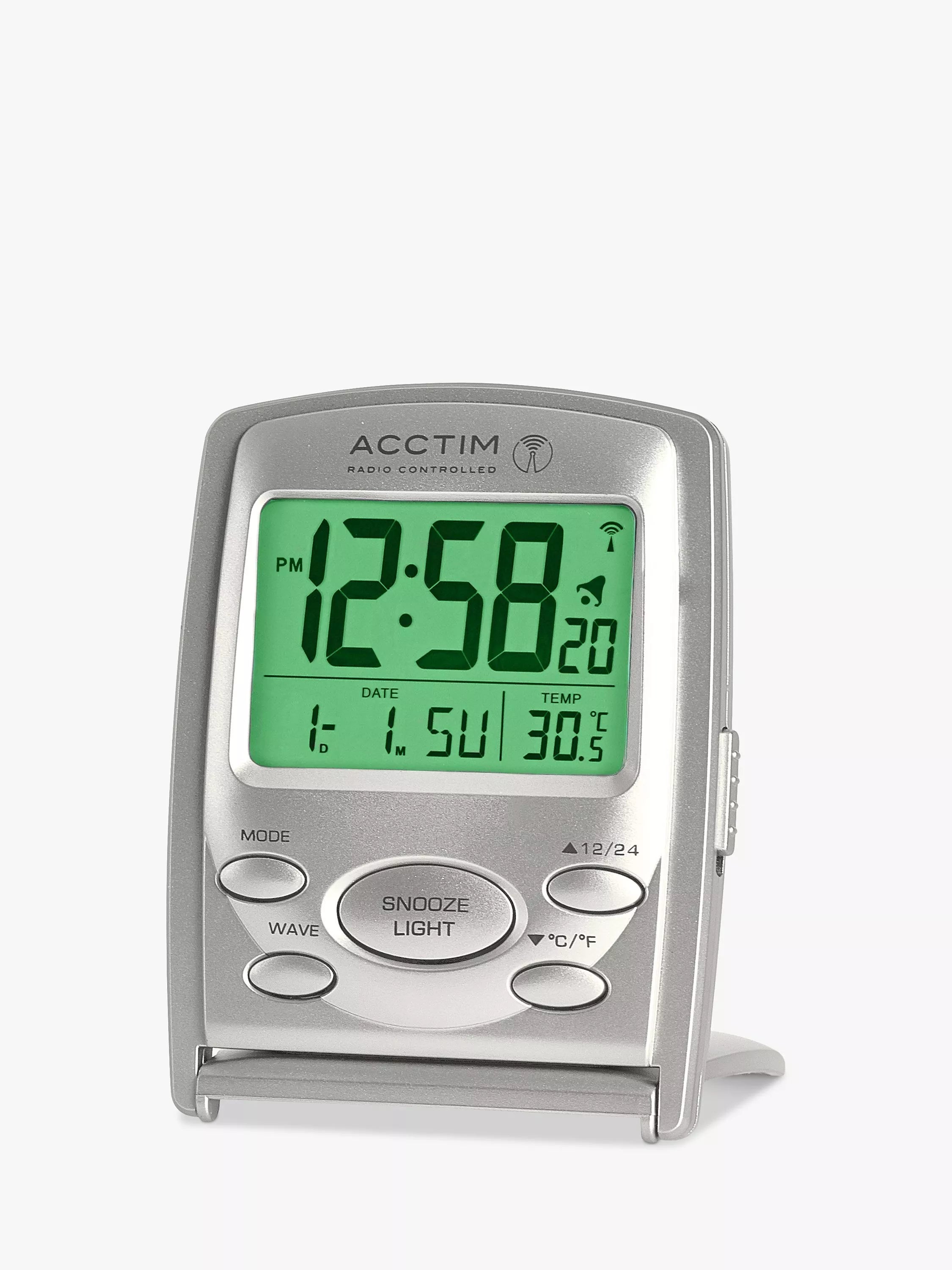 Acctim Vista travel alarm clock in silver, imported from the UK