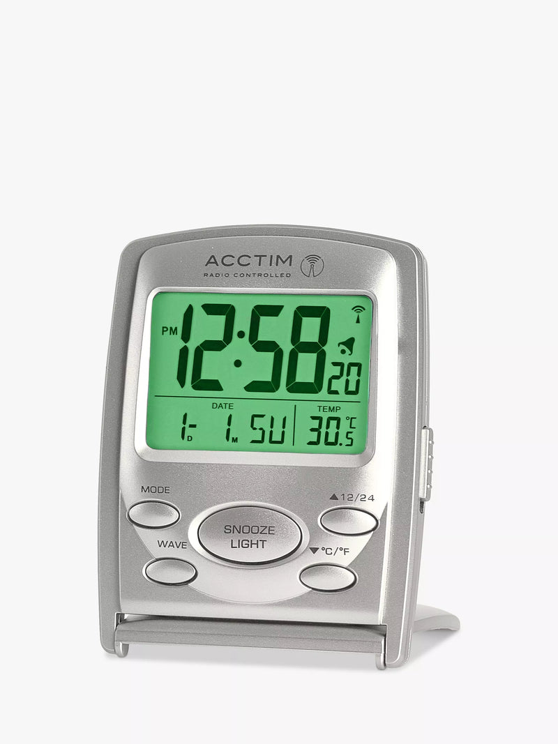 Acctim Vista travel alarm clock in silver, imported from the UK