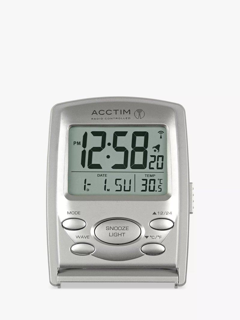 Acctim Vista travel alarm clock in silver, imported from the UK