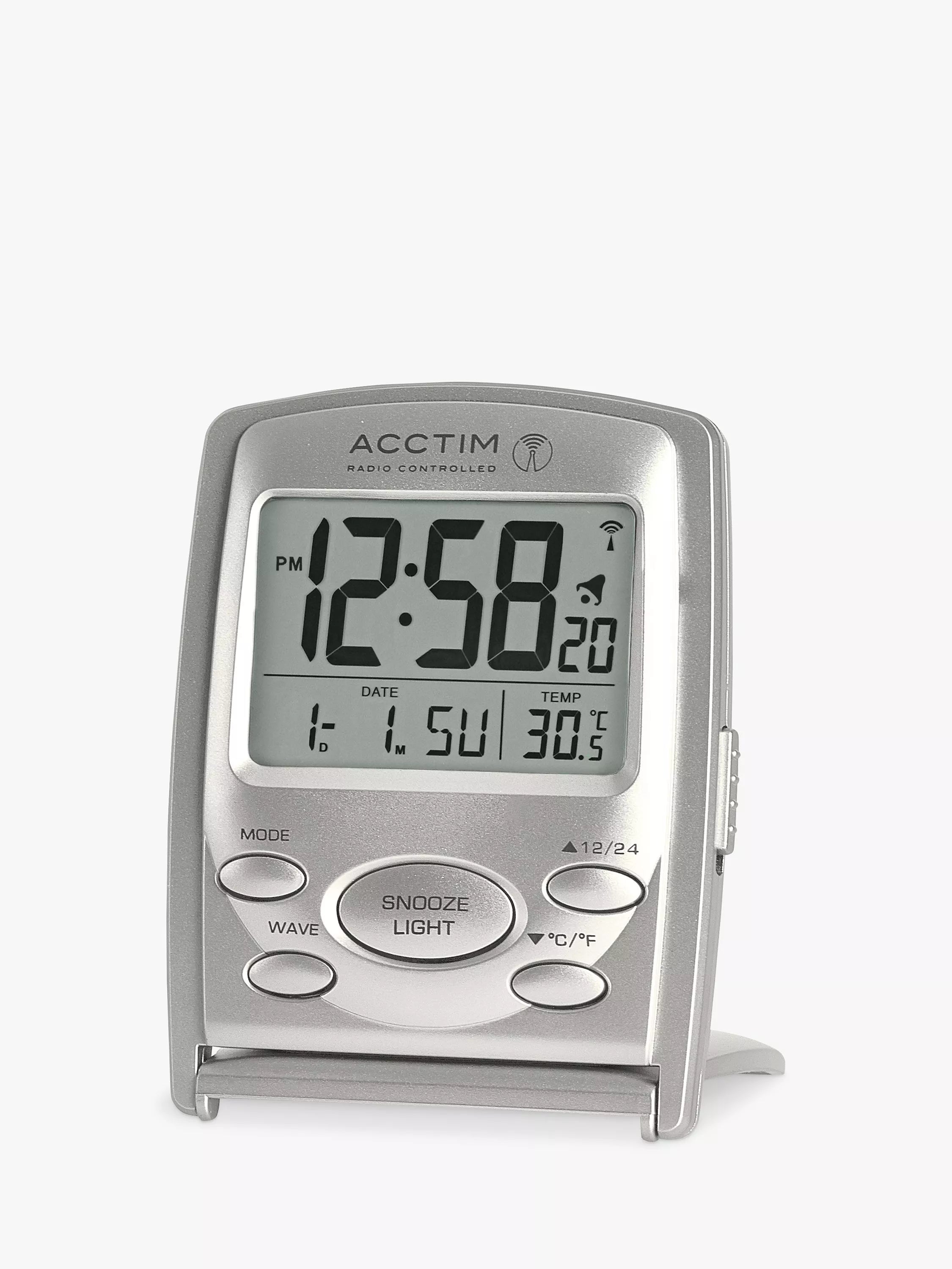 Acctim Vista travel alarm clock in silver, imported from the UK