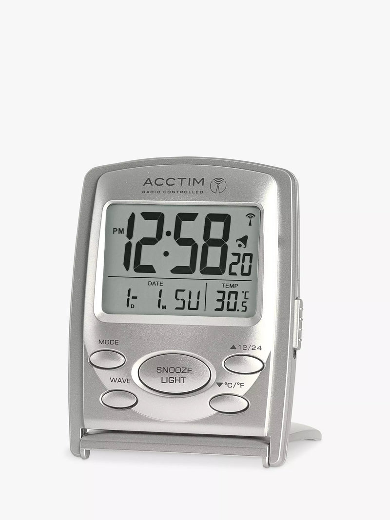 Acctim Vista travel alarm clock in silver, imported from the UK