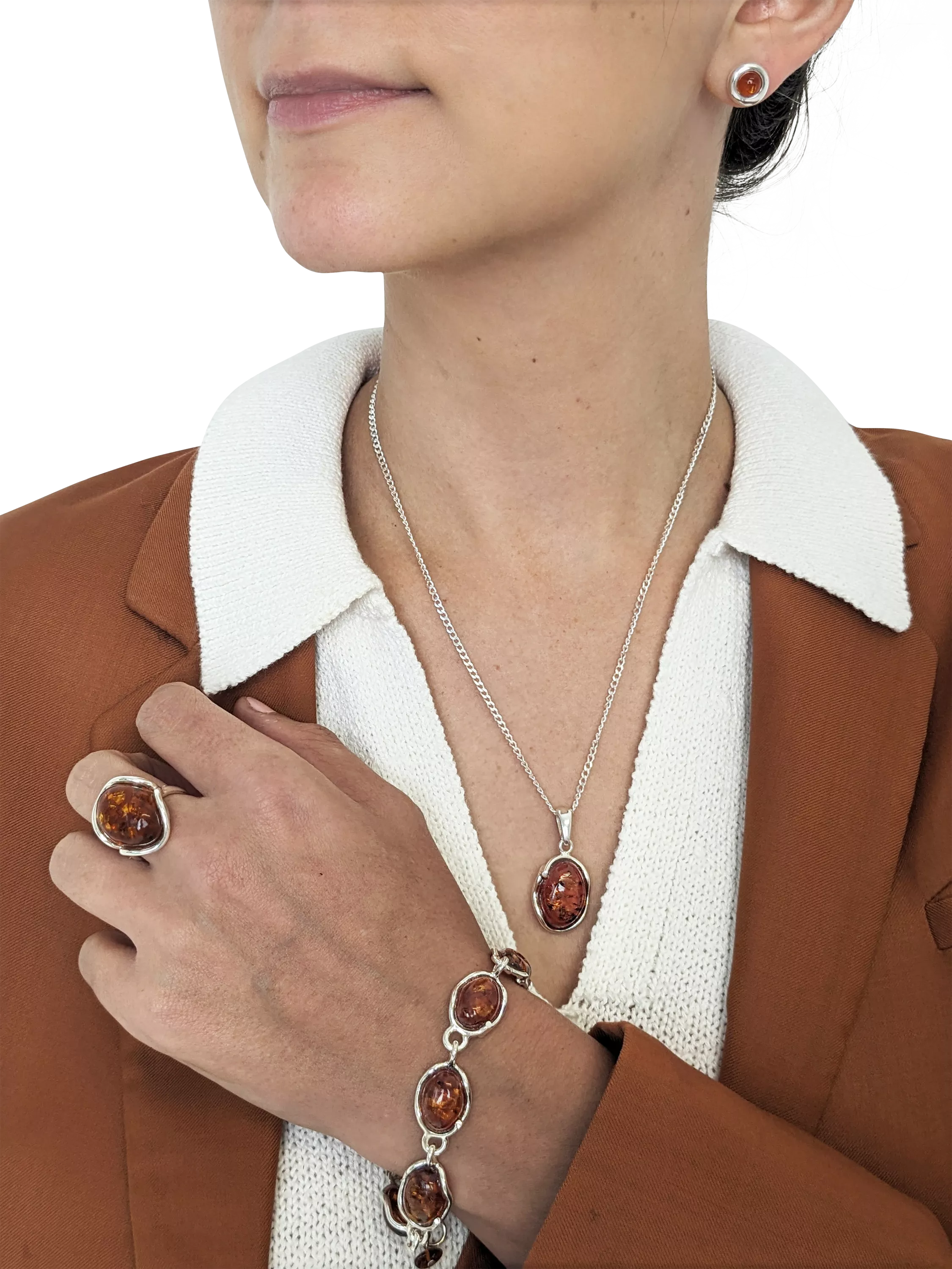 Be-Jewelled Baltic amber pendant necklace sterling silver 46cm - British product