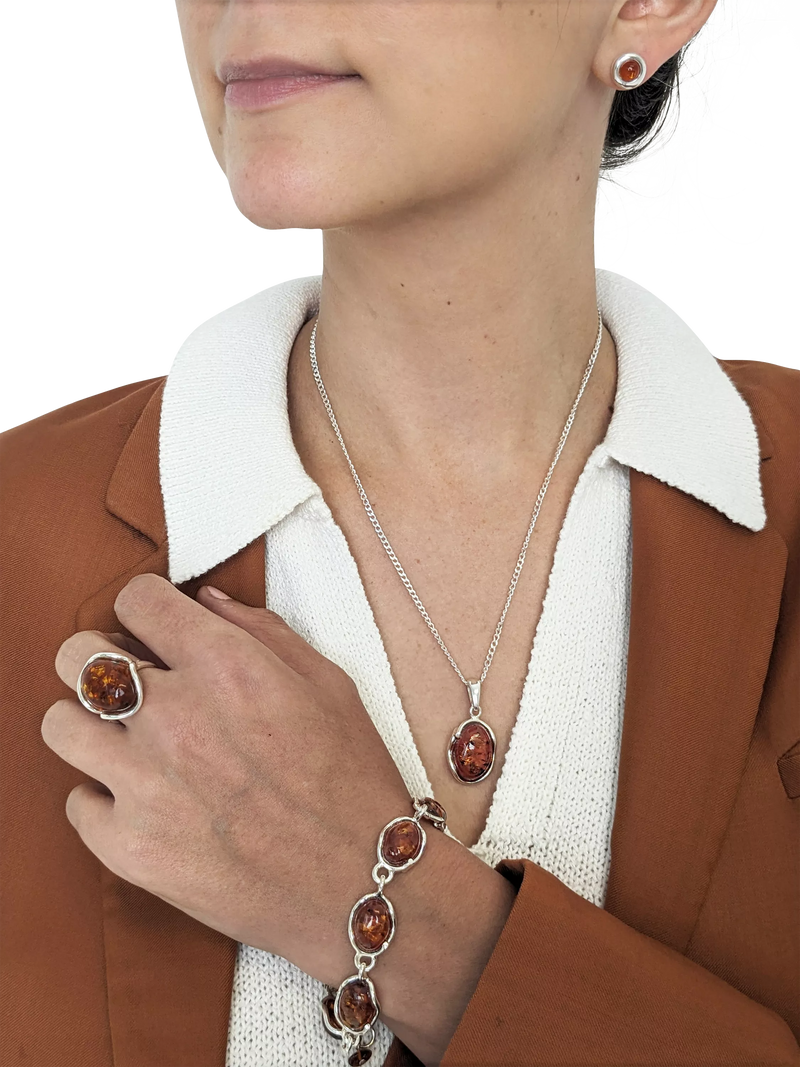 Be-Jewelled Baltic amber pendant necklace sterling silver 46cm - British product